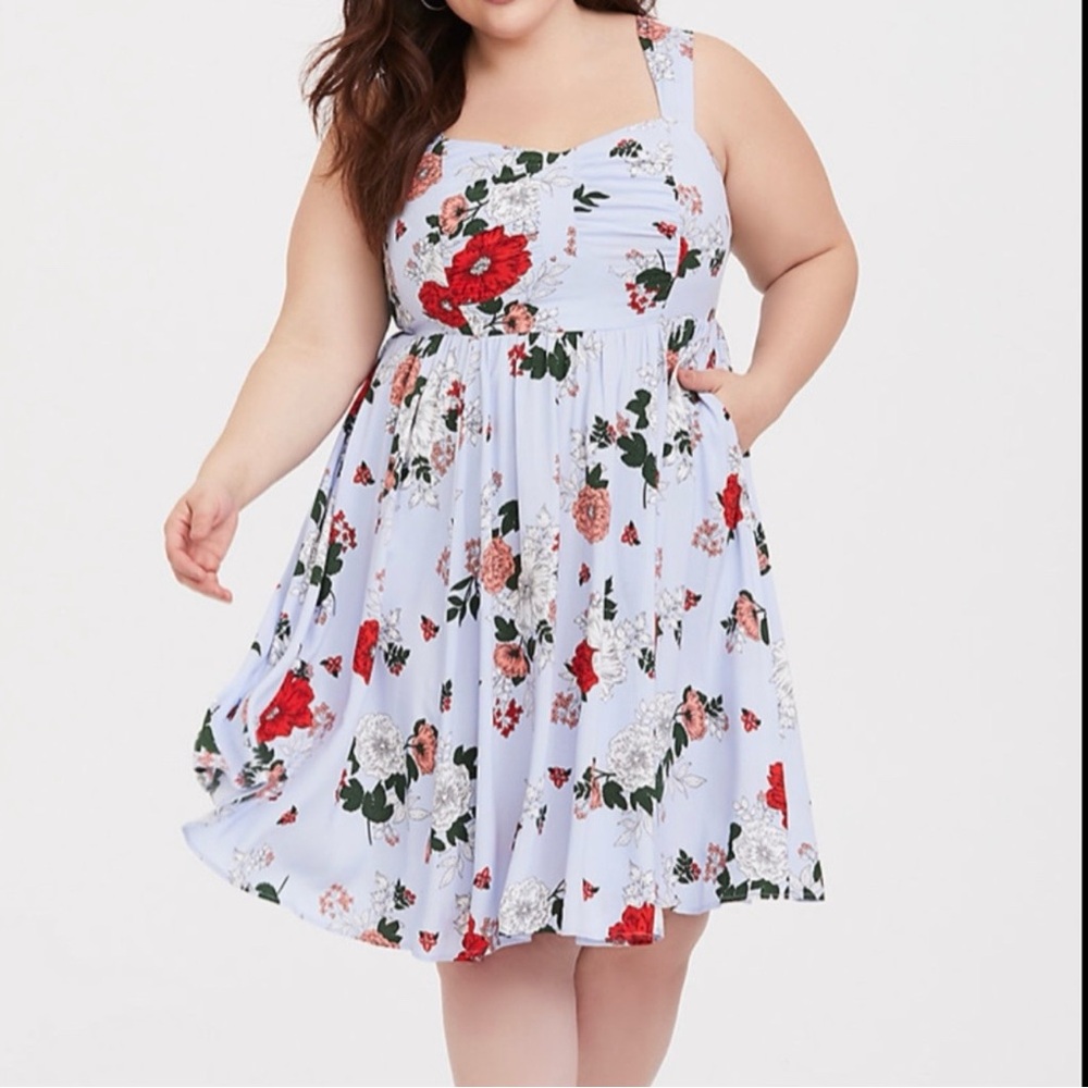 Torrid Blue Floral Sleeveless Skater Dress